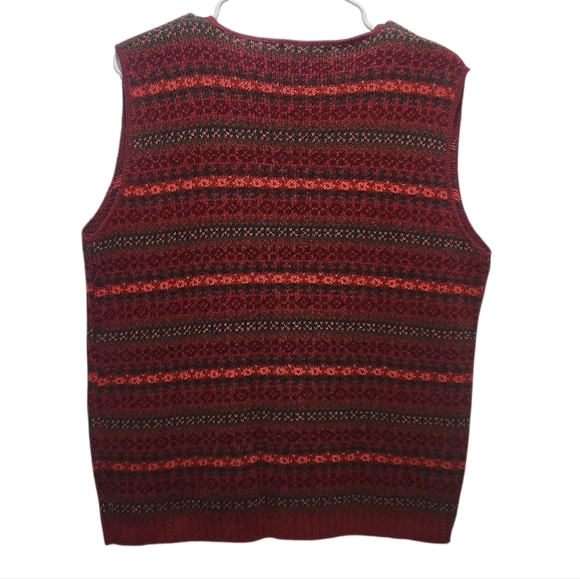 VTG BINGHAMTON Womens Red Brown Striped Button Up Sweater Vest Size XL USA Made - Picture 4 of 4